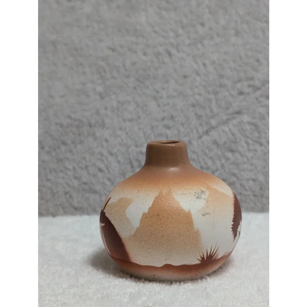 Brown and White Mexican Ceramic Small Vase by Beverly Dinch